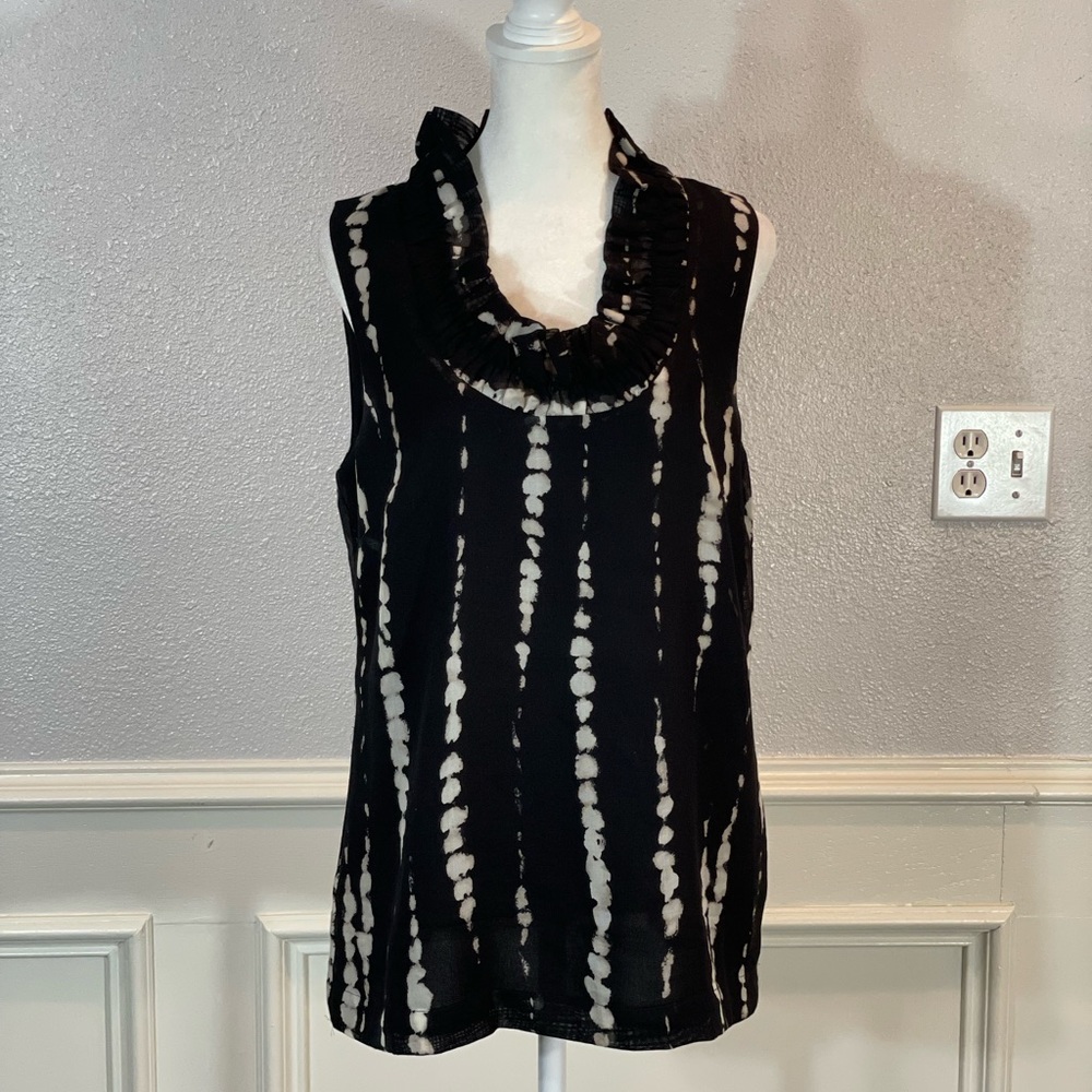 Ann Taylor Sleeveless Tie-Dye Blouse w Ruffled Neck